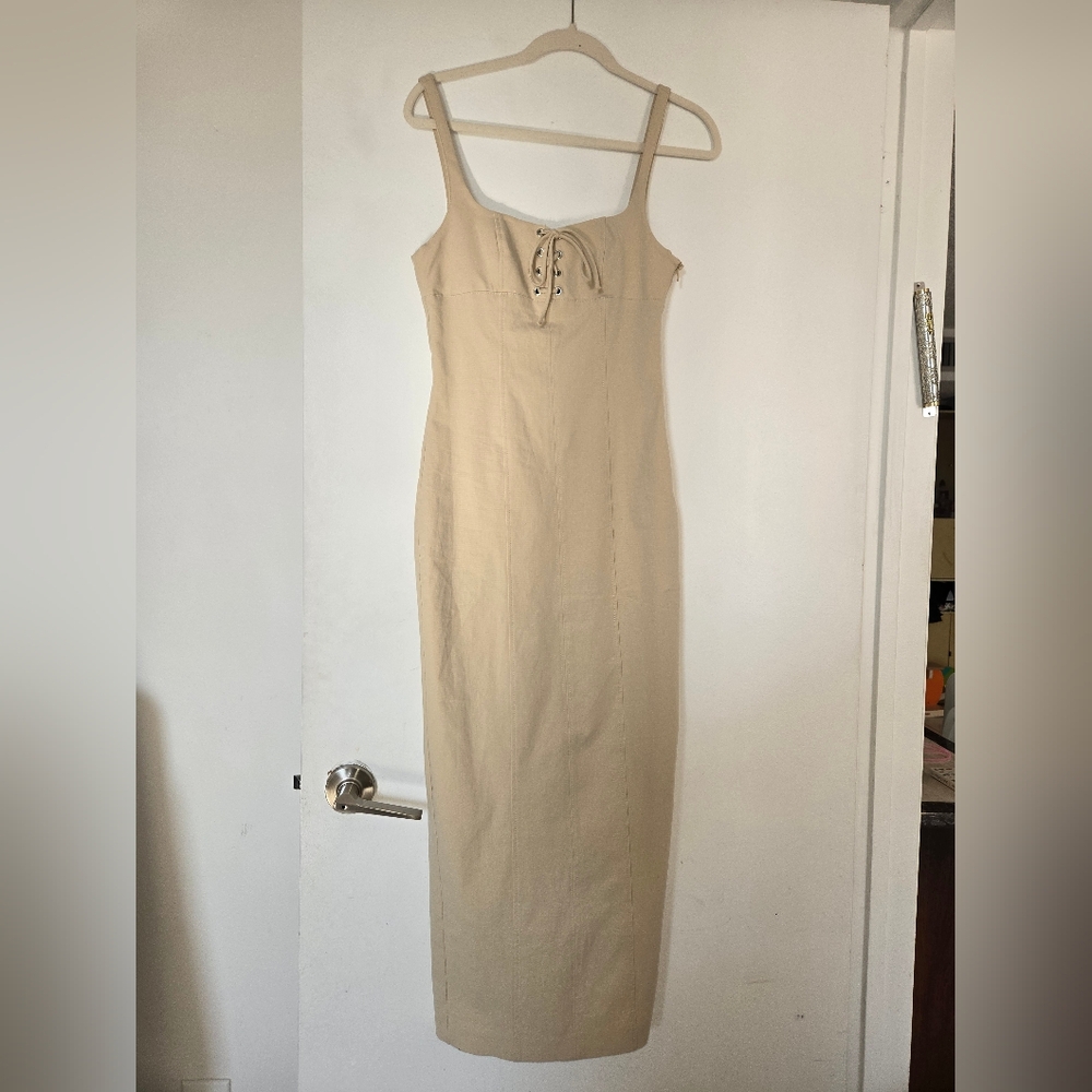 Zara Beige Lace-Up Midi Dress